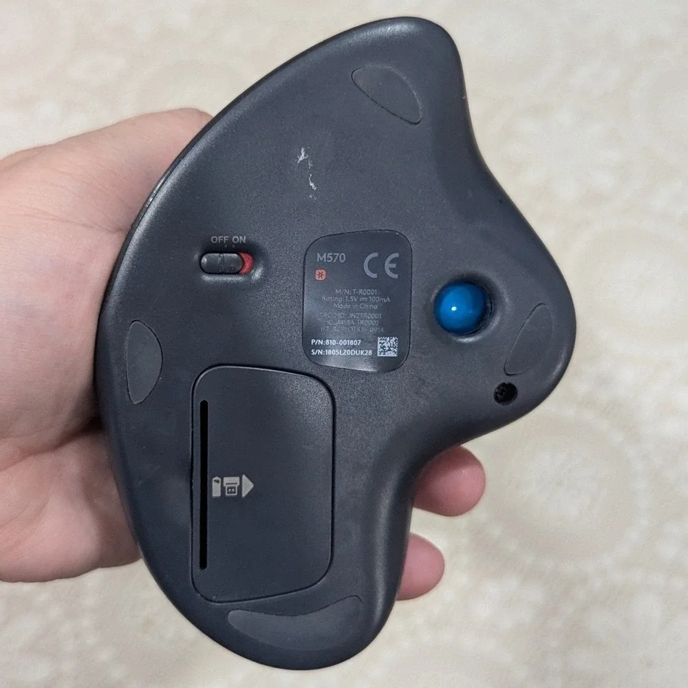 Logitech M570 Wireless Trackball Mouse Dark Gray Blue Ball Ergonomic